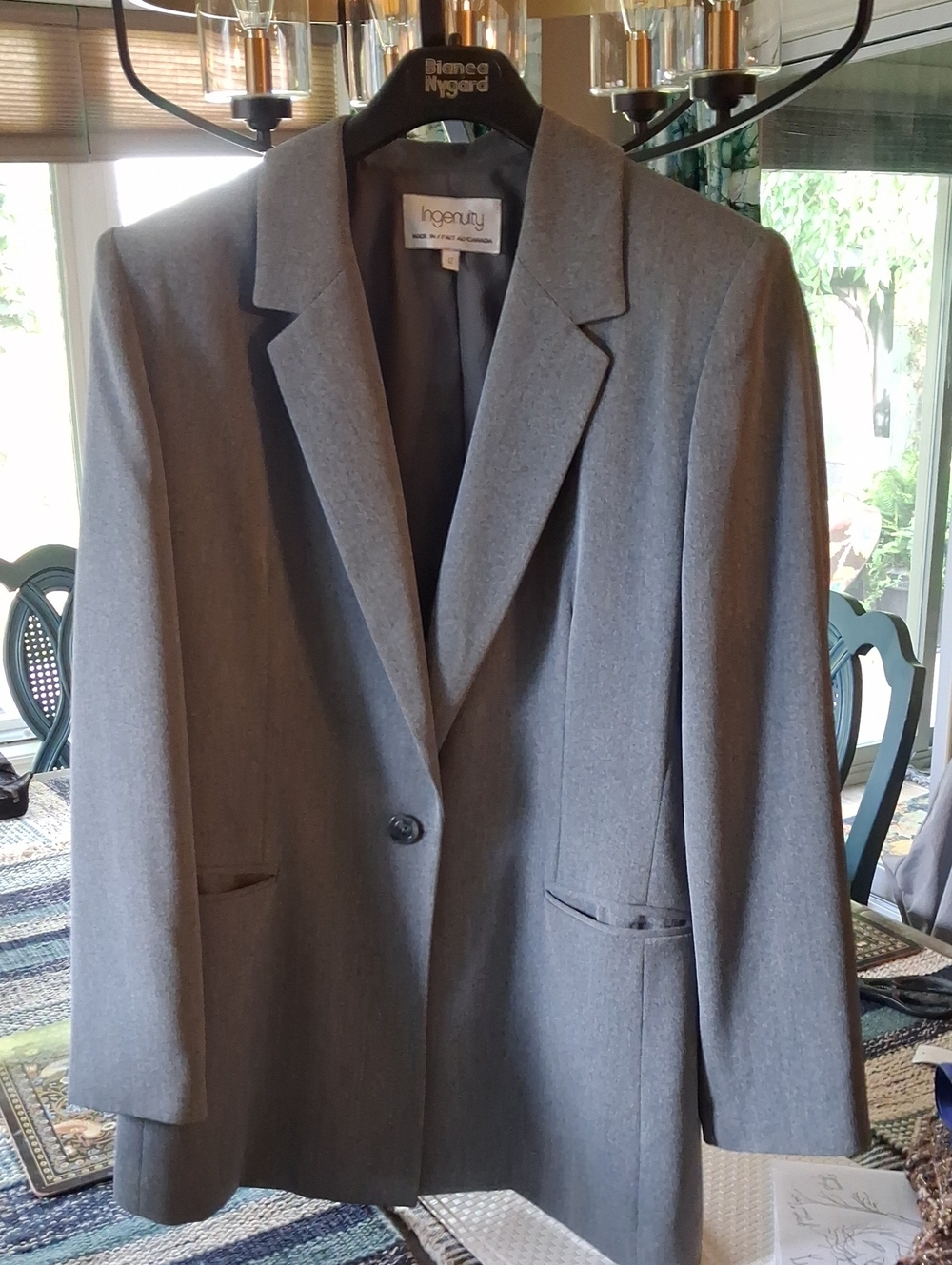 Open-Front Gray Women's Single-Button Blazer by I. Magnin
